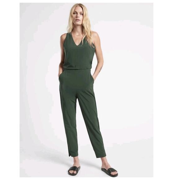 Athleta Brooklyn Jumpsuit Women’s 0P Petite Green Comfort Stretch Casual Active - Picture 1 of 16